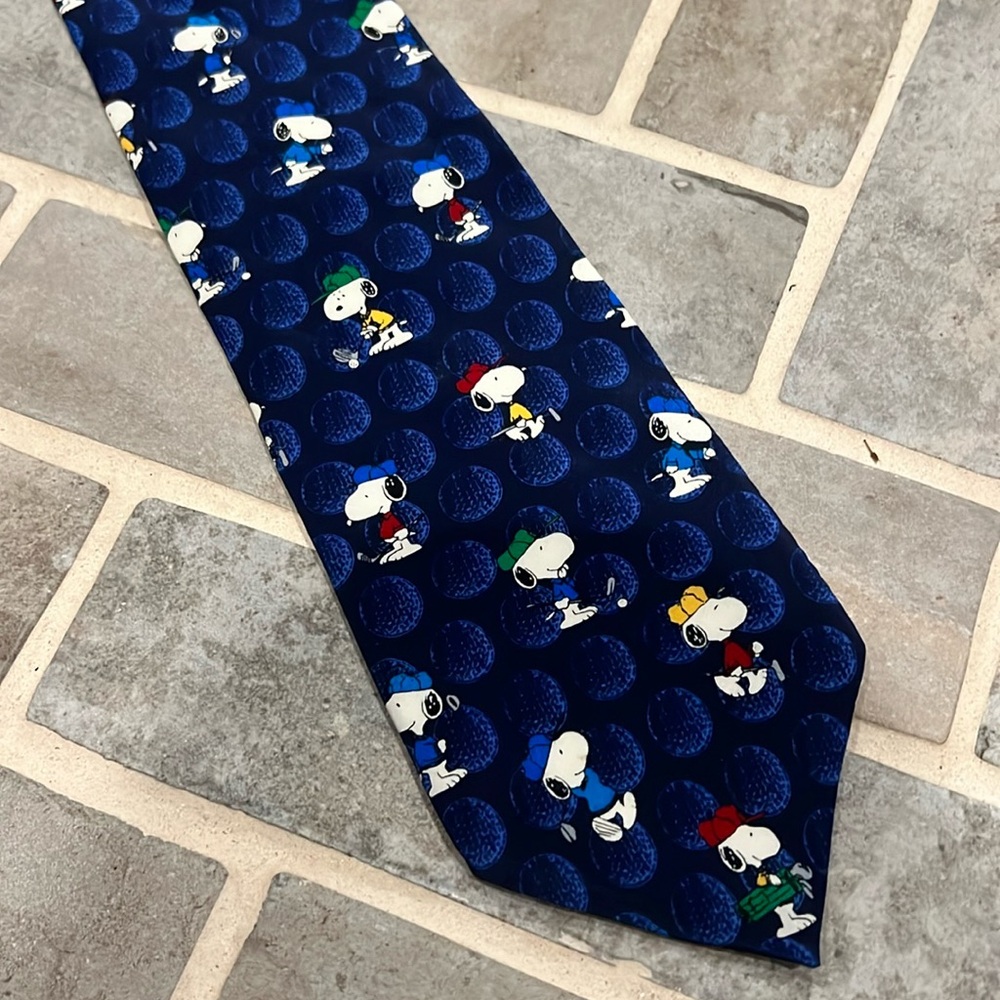 PEANUTS GOLF SUPPER TIME IS SECOND TO TEE TIME SILK NECKTIE TIE Navy